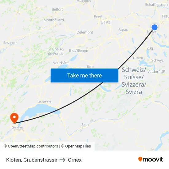 Kloten, Grubenstrasse to Ornex map
