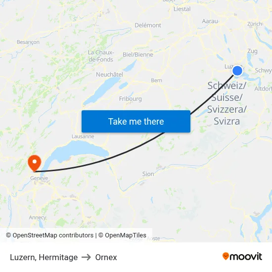 Luzern, Hermitage to Ornex map