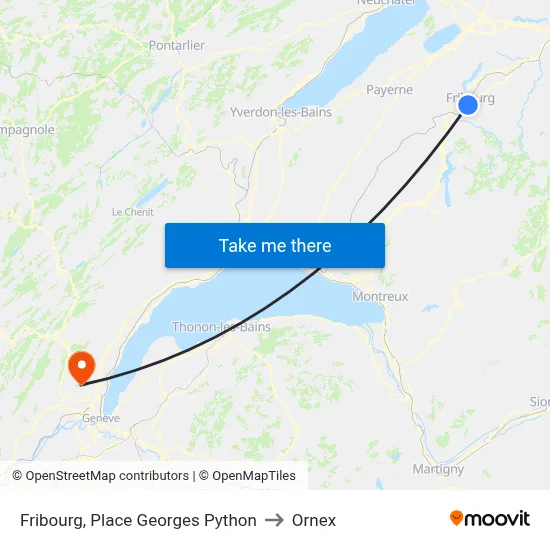 Fribourg, Place Georges Python to Ornex map
