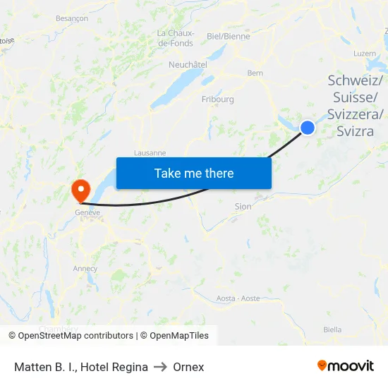 Matten B. I., Hotel Regina to Ornex map