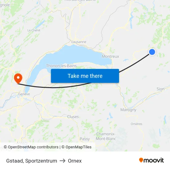 Gstaad, Sportzentrum to Ornex map