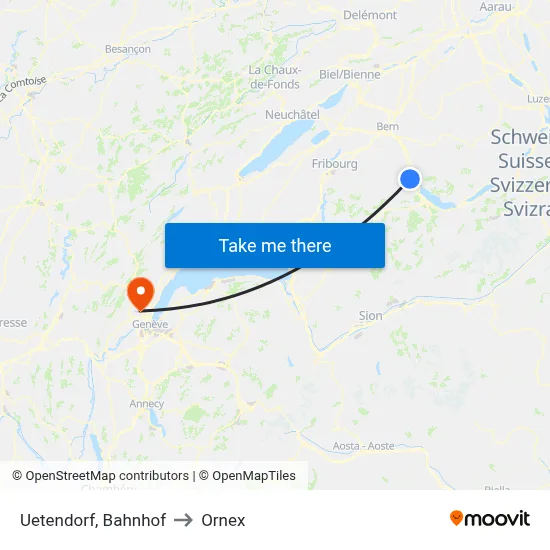 Uetendorf, Bahnhof to Ornex map