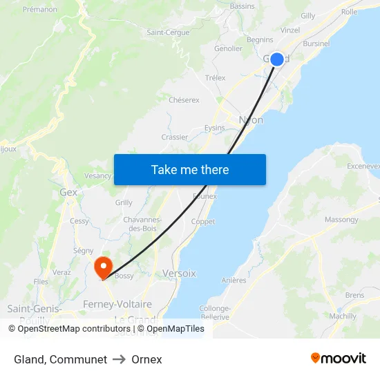 Gland, Communet to Ornex map