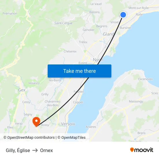 Gilly, Église to Ornex map