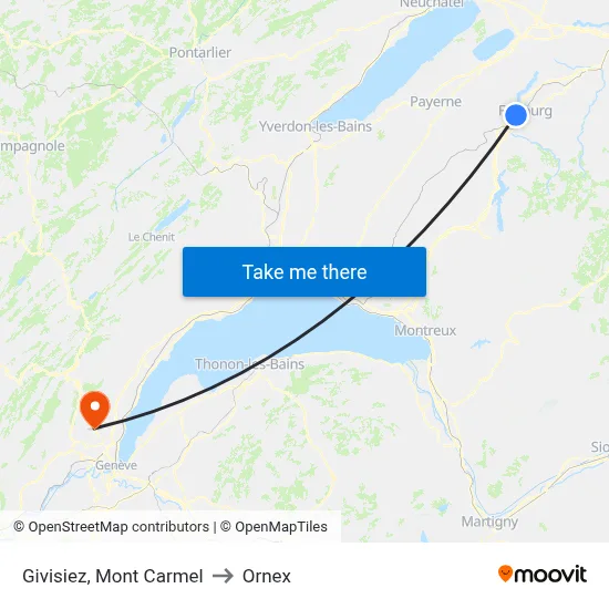 Givisiez, Mont Carmel to Ornex map