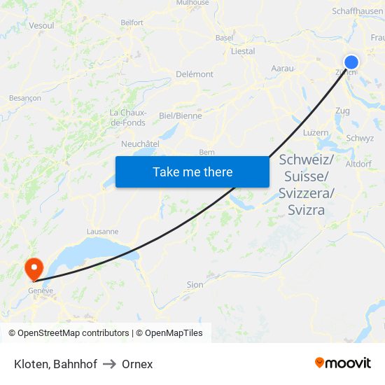 Kloten, Bahnhof to Ornex map