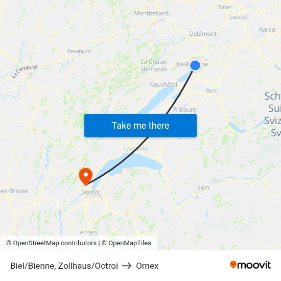 Biel/Bienne, Zollhaus/Octroi to Ornex map