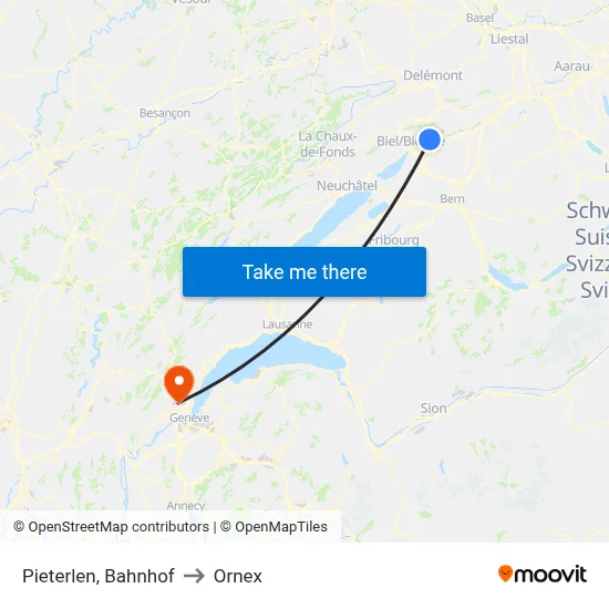Pieterlen, Bahnhof to Ornex map