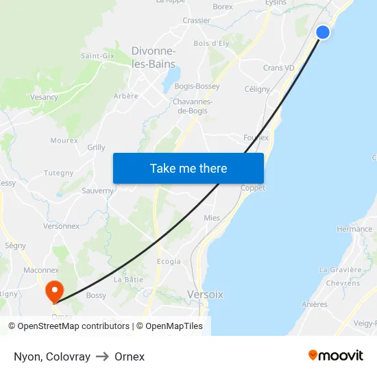 Nyon, Colovray to Ornex map