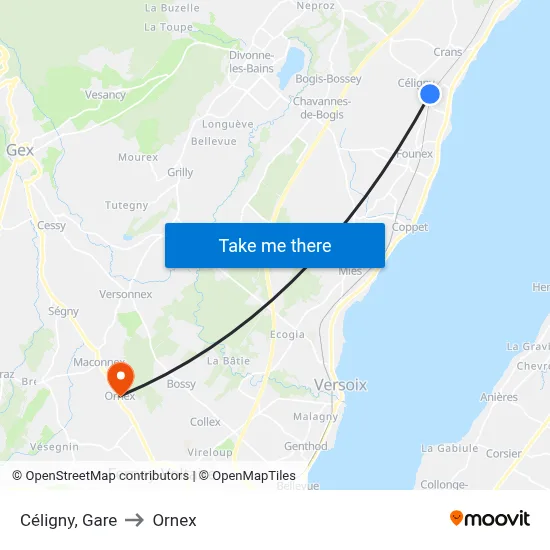Céligny, Gare to Ornex map