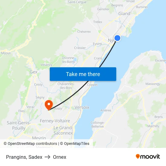 Prangins, Sadex to Ornex map