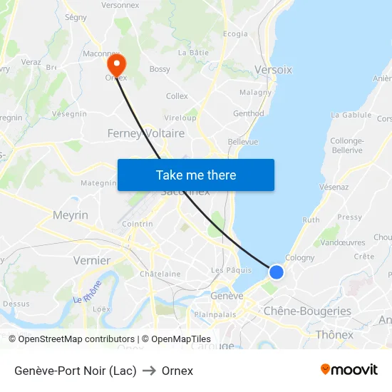 Genève-Port Noir (Lac) to Ornex map