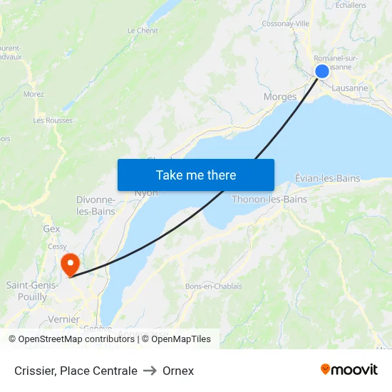 Crissier, Place Centrale to Ornex map