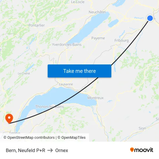 Bern, Neufeld P+R to Ornex map