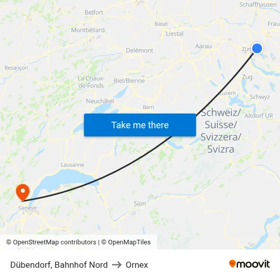 Dübendorf, Bahnhof Nord to Ornex map