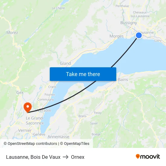 Lausanne, Bois De Vaux to Ornex map