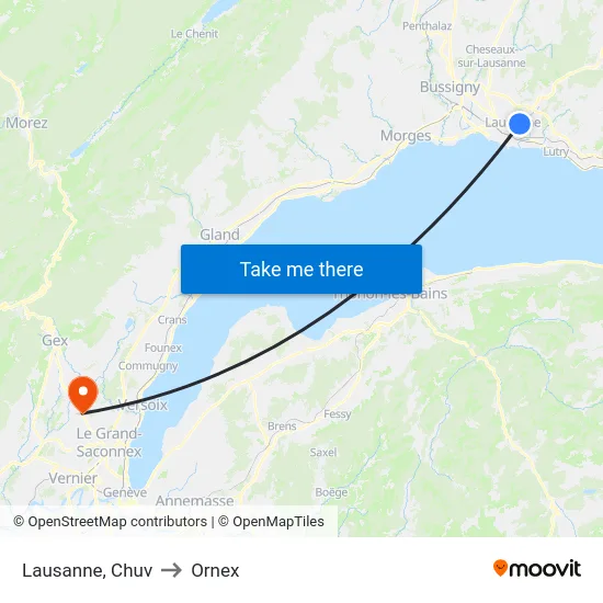 Lausanne, Chuv to Ornex map