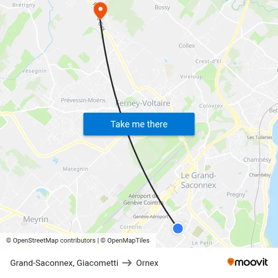 Grand-Saconnex, Giacometti to Ornex map
