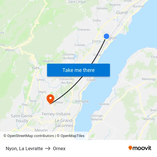 Nyon, La Levratte to Ornex map
