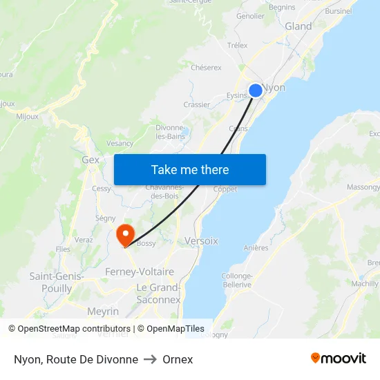 Nyon, Route De Divonne to Ornex map