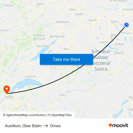 Auslikon, Ober Balm to Ornex map