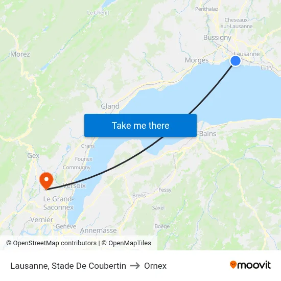 Lausanne, Stade De Coubertin to Ornex map