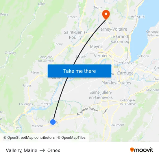 Valleiry, Mairie to Ornex map