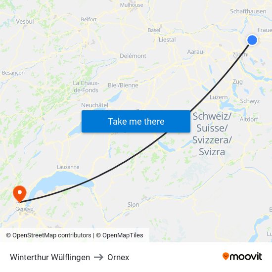 Winterthur Wülflingen to Ornex map
