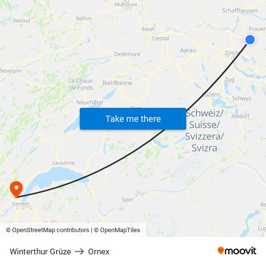 Winterthur Grüze to Ornex map