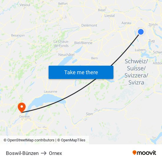 Boswil-Bünzen to Ornex map