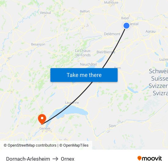 Dornach-Arlesheim to Ornex map