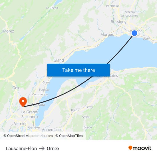 Lausanne-Flon to Ornex map