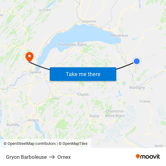 Gryon Barboleuse to Ornex map