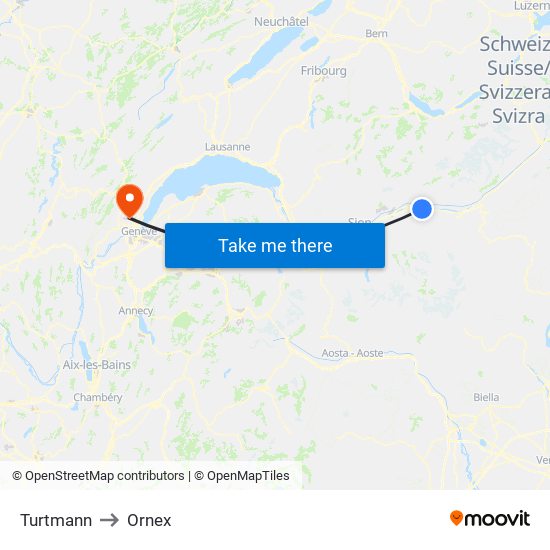 Turtmann to Ornex map