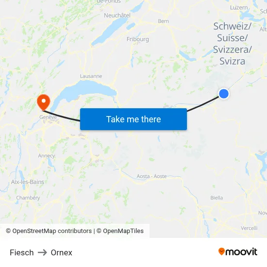 Fiesch to Ornex map