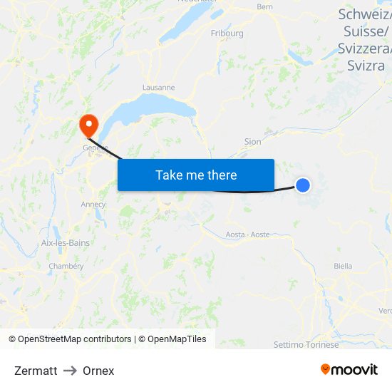 Zermatt to Ornex map