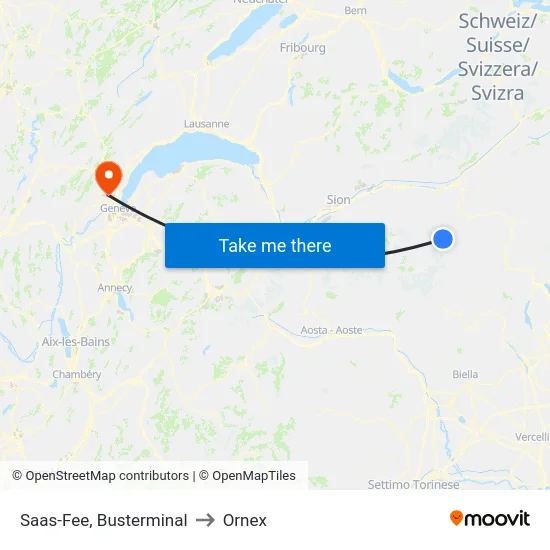 Saas-Fee, Busterminal to Ornex map