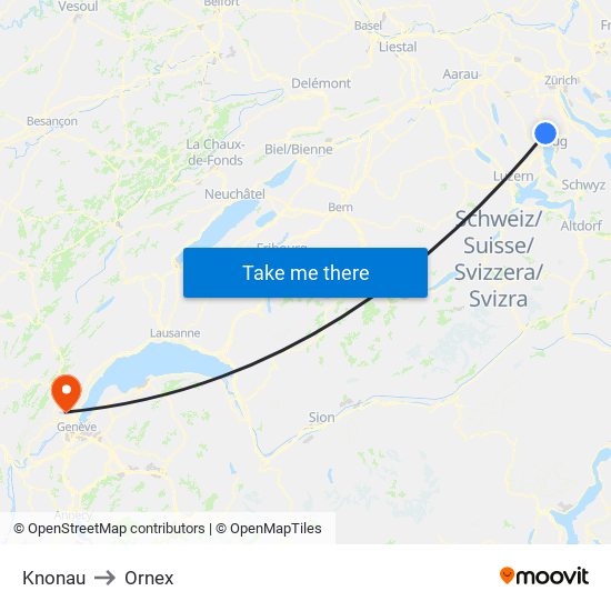Knonau to Ornex map