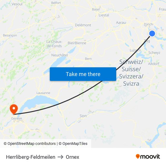 Herrliberg-Feldmeilen to Ornex map
