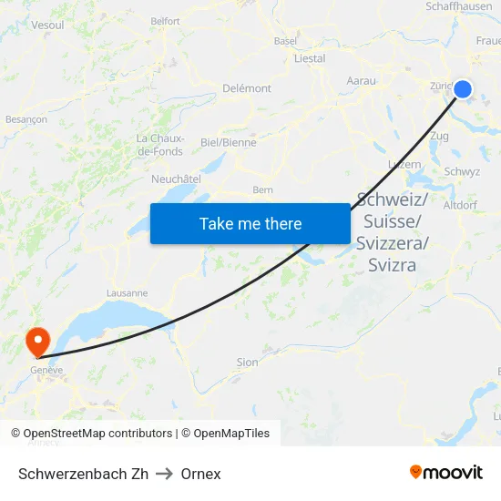 Schwerzenbach Zh to Ornex map