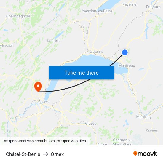 Châtel-St-Denis to Ornex map