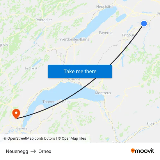 Neuenegg to Ornex map