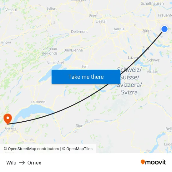 Wila to Ornex map