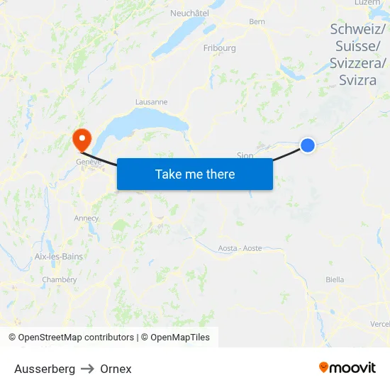 Ausserberg to Ornex map