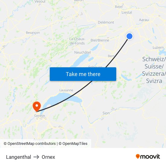 Langenthal to Ornex map