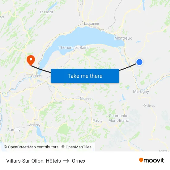 Villars-Sur-Ollon, Tennis to Ornex map