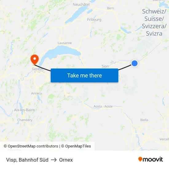 Visp, Bahnhof Süd to Ornex map