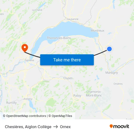 Chesières, Aiglon Collège to Ornex map