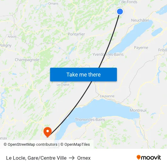 Le Locle, Gare/Centre Ville to Ornex map