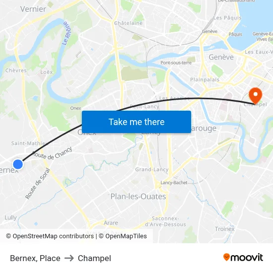 Bernex, Place to Champel map
